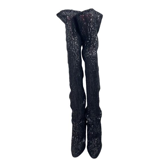 Manolo Blahnik Sequined Pascalare Over the Knee Boots Black Size 37.5 - Picture 4 of 12